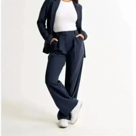 ABERCROMBIE & FITCH Curve Love Sloane Tailored Wide Leg Pant Navy Blue Sz 25 R4 - Picture 1 of 7